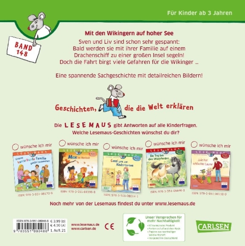 Buchcover und Innenansicht für das Buch: LESEMAUS 148: Mit den Wikingern auf hoher See