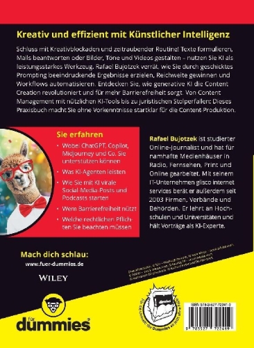 Buchcover und Innenansicht für das Buch: Content Creation mit Künstlicher Intelligenz für Dummies