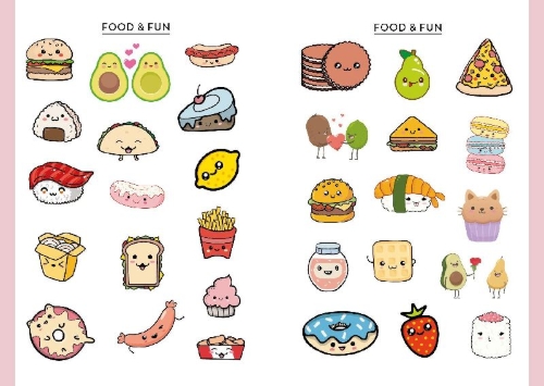 Buchcover und Innenansicht für das Buch: Kawaii Stickerbuch - Band 1