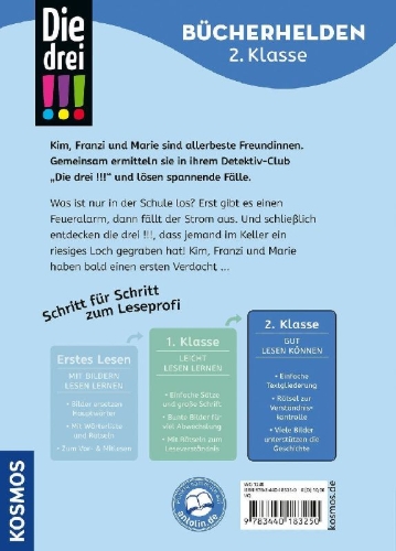 Buchcover und Innenansicht für das Buch: Die drei !!!, Bücherhelden 2. Klasse, Alarm in der Schule