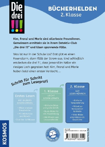 Buchcover und Innenansicht für das Buch: Die drei !!!, Bücherhelden 2. Klasse, Alarm in der Schule