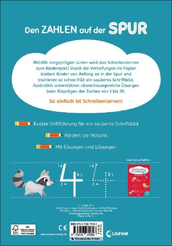 Buchcover und Innenansicht für das Buch: Schreiben lernen mit Spurrillen - Zahlen
