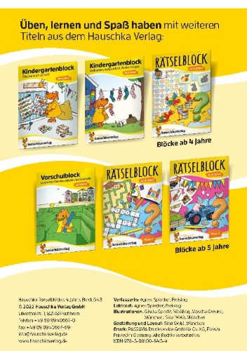 Buchcover und Innenansicht für das Buch: Rätselblock ab 4 Jahre