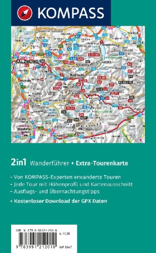 Buchcover und Innenansicht für das Buch: KOMPASS Wanderführer Salzkammergut BergeSeen Trail, 61 Touren mit Extra-Tourenkarte