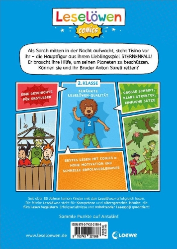 Buchcover und Innenansicht für das Buch: Leselöwen Comics 2. Klasse - Auf geheimer Game-Mission