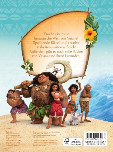 Buchcover und Innenansicht für das Buch: Panini: Disney Vaiana 2: Zauberhafter Rätselspaß - Mit Stick