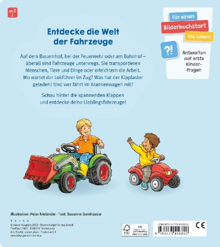 Buchcover und Innenansicht für das Buch: Unterwegs mit vielen Fahrzeugen