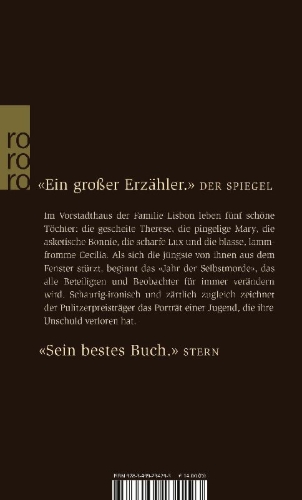 Buchcover und Innenansicht für das Buch: The Virgin Suicides