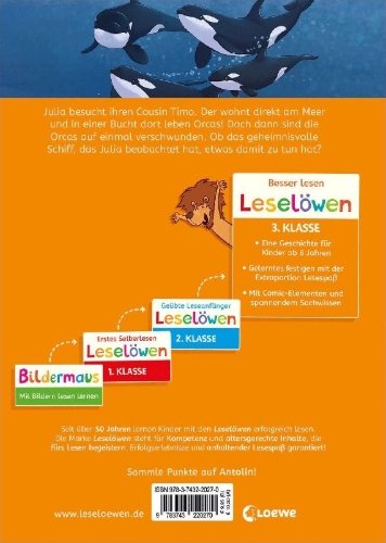 Buchcover und Innenansicht für das Buch: Leselöwen 3. Klasse - Orcas in Gefahr