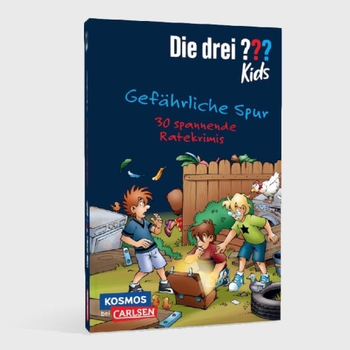 Buchcover und Innenansicht für das Buch: Die drei ??? Kids: Gefährliche Spur. 30 spannende Ratekrimis!