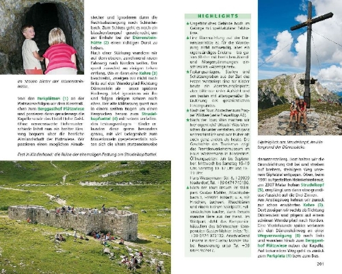 Buchcover und Innenansicht für das Buch: ErlebnisWandern mit Kindern Südtirol, Rother Wanderbuch
