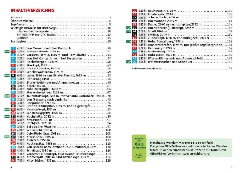 Buchcover und Innenansicht für das Buch: ROTHER Wanderführer Ammergauer Alpen. 50 Touren von Oberammergau bis Füssen, Garmisch-Partenkirchen und zum Plansee