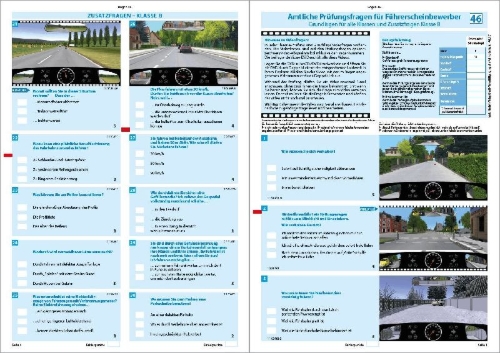 Buchcover und Innenansicht für das Buch: Führerschein Fragebogen Klasse B - Auto Theorieprüfung original amtlicher Fragenkatalog auf 71 Bögen