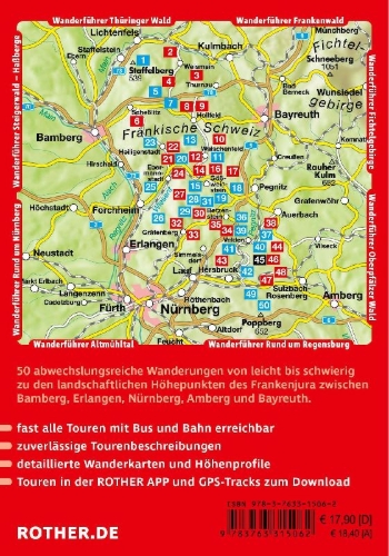 Buchcover und Innenansicht für das Buch: ROTHER Wanderführer Fränkische Schweiz. 50 Touren im Frankenjura - mit Oberem Maintal, Hersbrucker Schweiz und Nürnberger Land