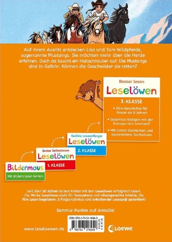 Buchcover und Innenansicht für das Buch: Leselöwen 3. Klasse - Freiheit für die Mustangs