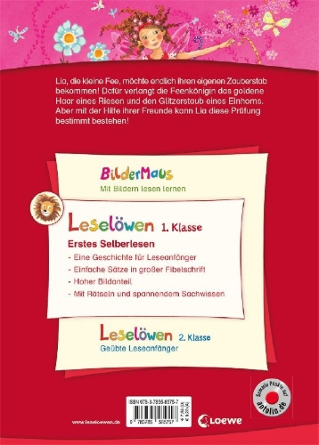 Buchcover und Innenansicht für das Buch: Leselöwen 1. Klasse - Die kleine Fee und die Zauberprüfung