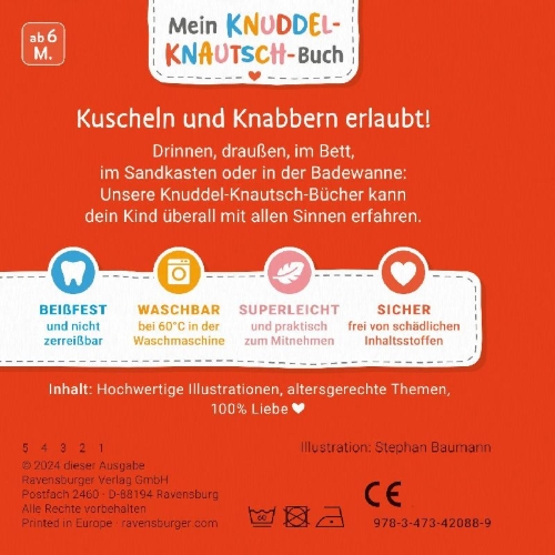 Buchcover und Innenansicht für das Buch: Mein Knuddel-Knautsch-Buch: robust, waschbar und federleicht. Praktisch für zu Hause und unterwegs