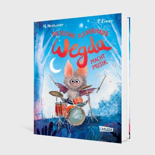 Buchcover und Innenansicht für das Buch: Die kleine Fledermaus Wegda: Wegda macht Musik
