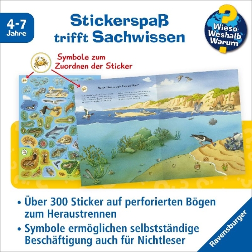 Buchcover und Innenansicht für das Buch: Wieso? Weshalb? Warum? Stickerheft: Heimische Tiere
