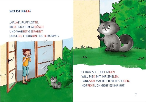 Buchcover und Innenansicht für das Buch: Leselöwen 1. Klasse - Die Katzen-Detektive (Großbuchstabenausgabe)