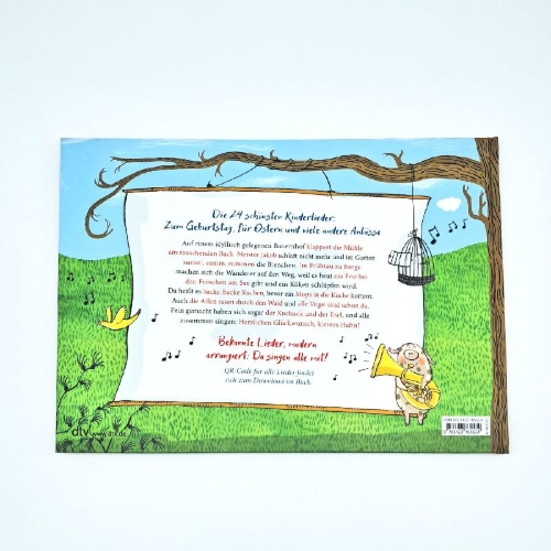 Buchcover und Innenansicht für das Buch: Herzlichen Glückwunsch, kleines Huhn! Die 24 schönsten Kinderlieder zum Anschauen, Hören und Mitzwitschern!