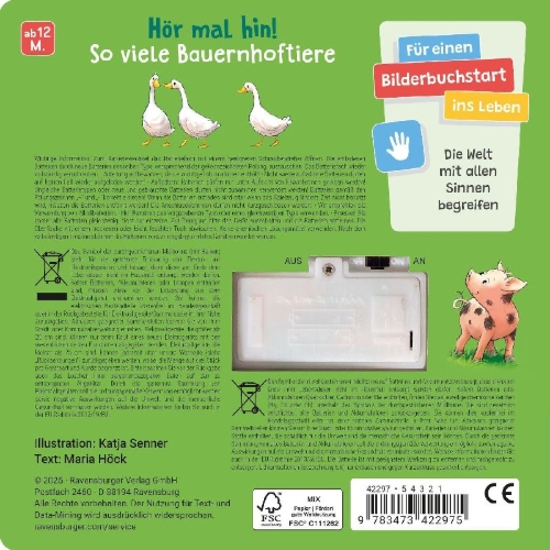 Buchcover und Innenansicht für das Buch: Hör mal hin - Wer kräht hier? Auf dem Bauernhof