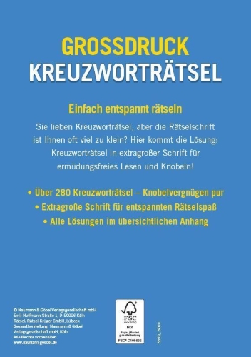 Buchcover und Innenansicht für das Buch: Großdruck Kreuzworträtsel - Band 4 - Über 280 Rätsel in großer Schrift für Senioren & Erwachsene