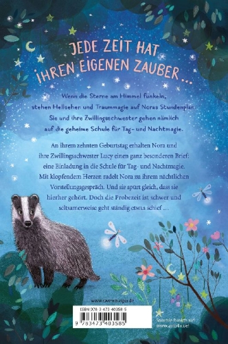 Buchcover und Innenansicht für das Buch: Die Schule für Tag- und Nachtmagie, Band 1: Zauberunterricht auf Probe