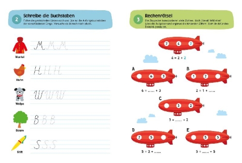 Buchcover und Innenansicht für das Buch: 100 Jeux Amusants - Je m'amuse, j'écris et je calcule 6+
