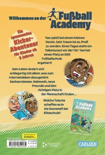 Buchcover und Innenansicht für das Buch: Fußball Academy 1: Eine wichtige Entscheidung