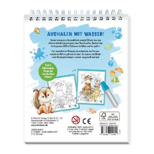 Buchcover und Innenansicht für das Buch: Trötsch Wassermalspaß mit Zauberstift Waldfreunde