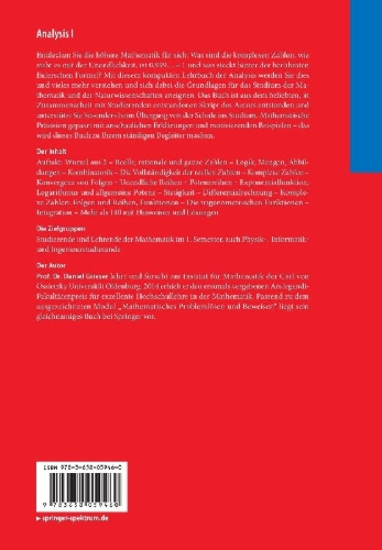 Buchcover und Innenansicht für das Buch: Analysis I