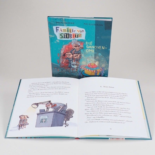 Buchcover und Innenansicht für das Buch: Familjen Knyckertz och gulddiamanten