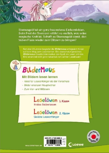 Buchcover und Innenansicht für das Buch: Bildermaus - Geschichten vom Einhornfohlen