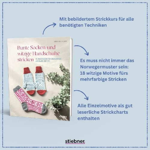 Buchcover und Innenansicht für das Buch: Bunte Socken und witzige Handschuhe stricken