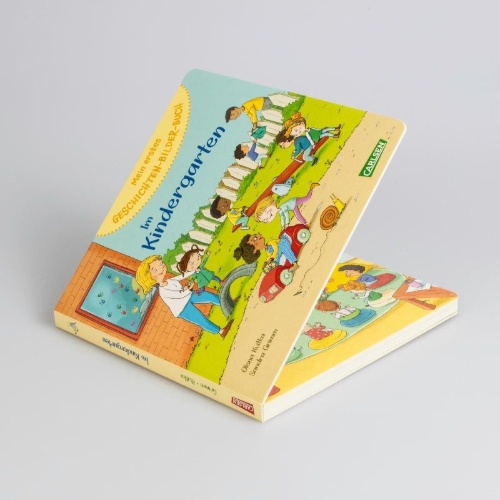 Buchcover und Innenansicht für das Buch: Mein erstes Geschichten-Bilder-Buch: Im Kindergarten