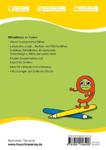 Buchcover und Innenansicht für das Buch: Rätselblock ab 9 Jahre - Band 2
