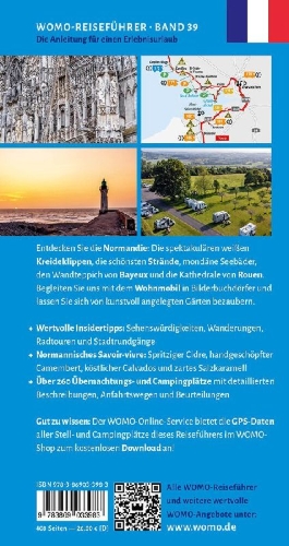 Buchcover und Innenansicht für das Buch: Entdeckertouren mit dem Wohnmobil Normandie