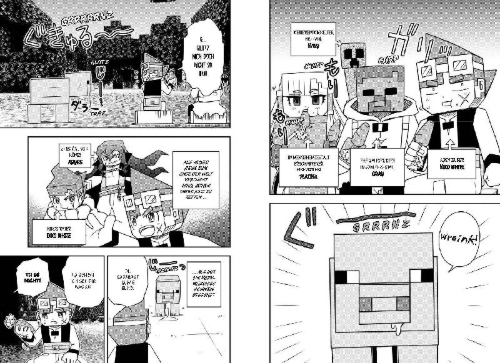Buchcover und Innenansicht für das Buch: Minecraft - Sekai no Hate no Tabi