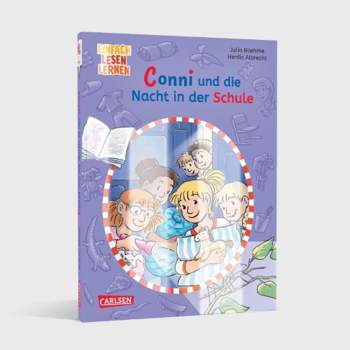 Buchcover und Innenansicht für das Buch: Lesen lernen mit Conni: Conni und die Nacht in der Schule