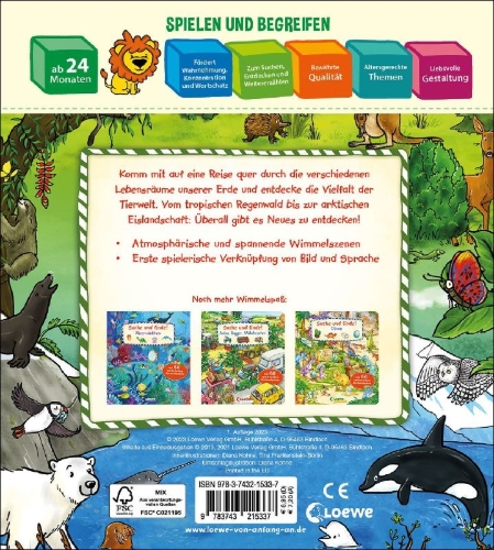 Buchcover und Innenansicht für das Buch: Suche und finde! - Wilde Tiere