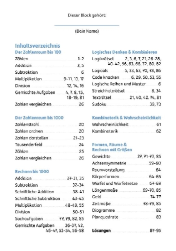 Buchcover und Innenansicht für das Buch: Mein Rätselblock Mathe 3. Klasse