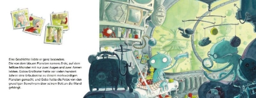 Buchcover und Innenansicht für das Buch: Das Monster vom blauen Planeten