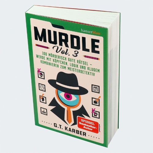 Buchcover und Innenansicht für das Buch: Murdle Volume 3: 100 Elementary to Impossible Mysteries to Solve Using Logic, Skill, and the Power of Deduction