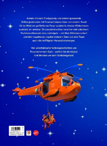 Buchcover und Innenansicht für das Buch: Feuerwehrmann Sam: Noch 5 Minuten bis zum Schlafengehen