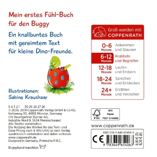 Buchcover und Innenansicht für das Buch: Mein erstes Fühl-Buch für den Buggy: 10 drollige Dinos