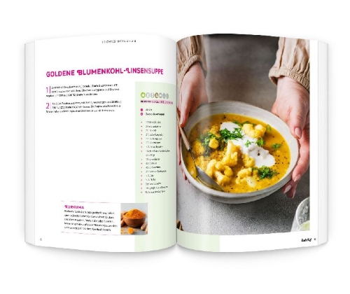 Buchcover und Innenansicht für das Buch: mein ZauberTopf Einfach lecker! Bye-bye Bauchfett - Das 30-Tage-Programm