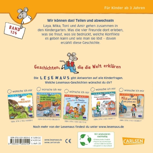Buchcover und Innenansicht für das Buch: LESEMAUS 124: Wir können das! Teilen und abwechseln