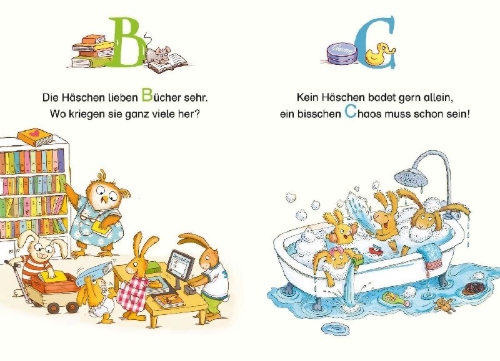 Buchcover und Innenansicht für das Buch: Wenn sieben kleine Hasen durch das ABC rasen