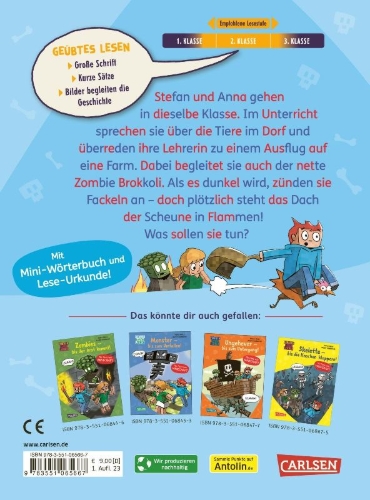 Buchcover und Innenansicht für das Buch: Minecraft Silben-Geschichten: Fackeln - bis die Scheune brennt!